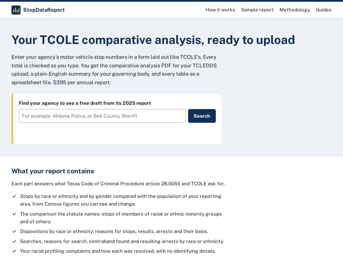 Landing-page snapshot of stopdatareport.com