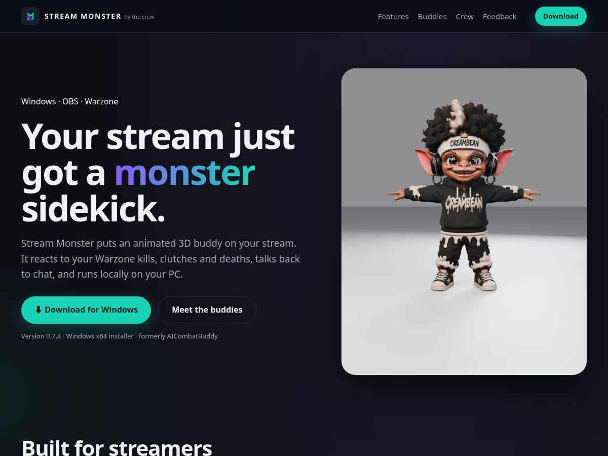 Landing-page snapshot of streammonsters.com