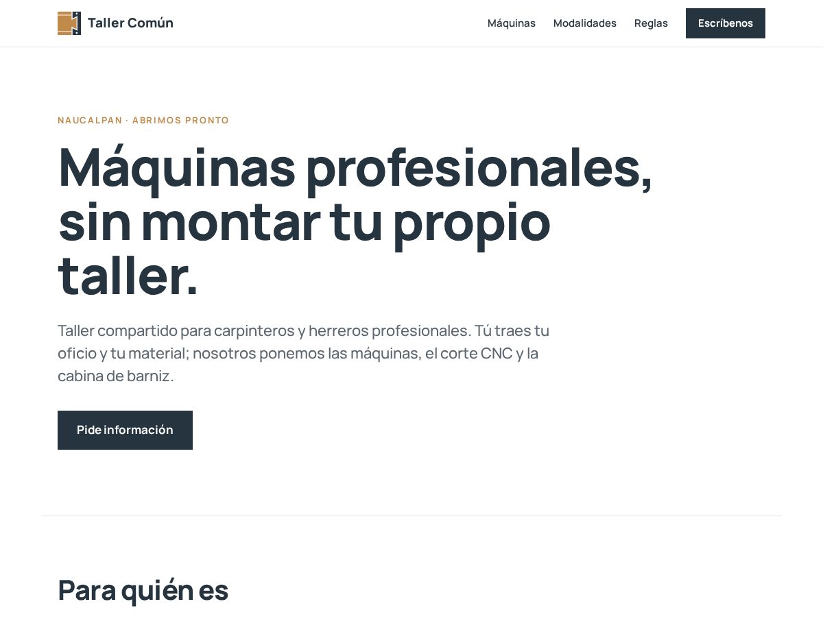 Landing-page snapshot of tallercomun.com
