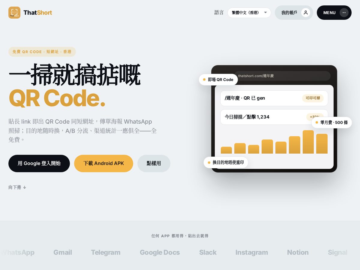 Landing-page snapshot of thatshort.com