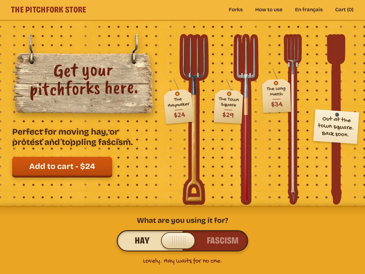 Landing-page snapshot of thepitchforkstore.com