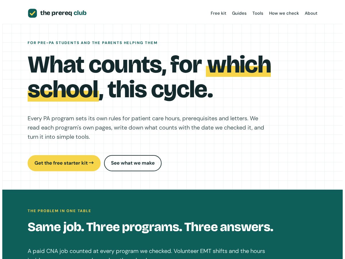 Landing-page snapshot of theprereqclub.com