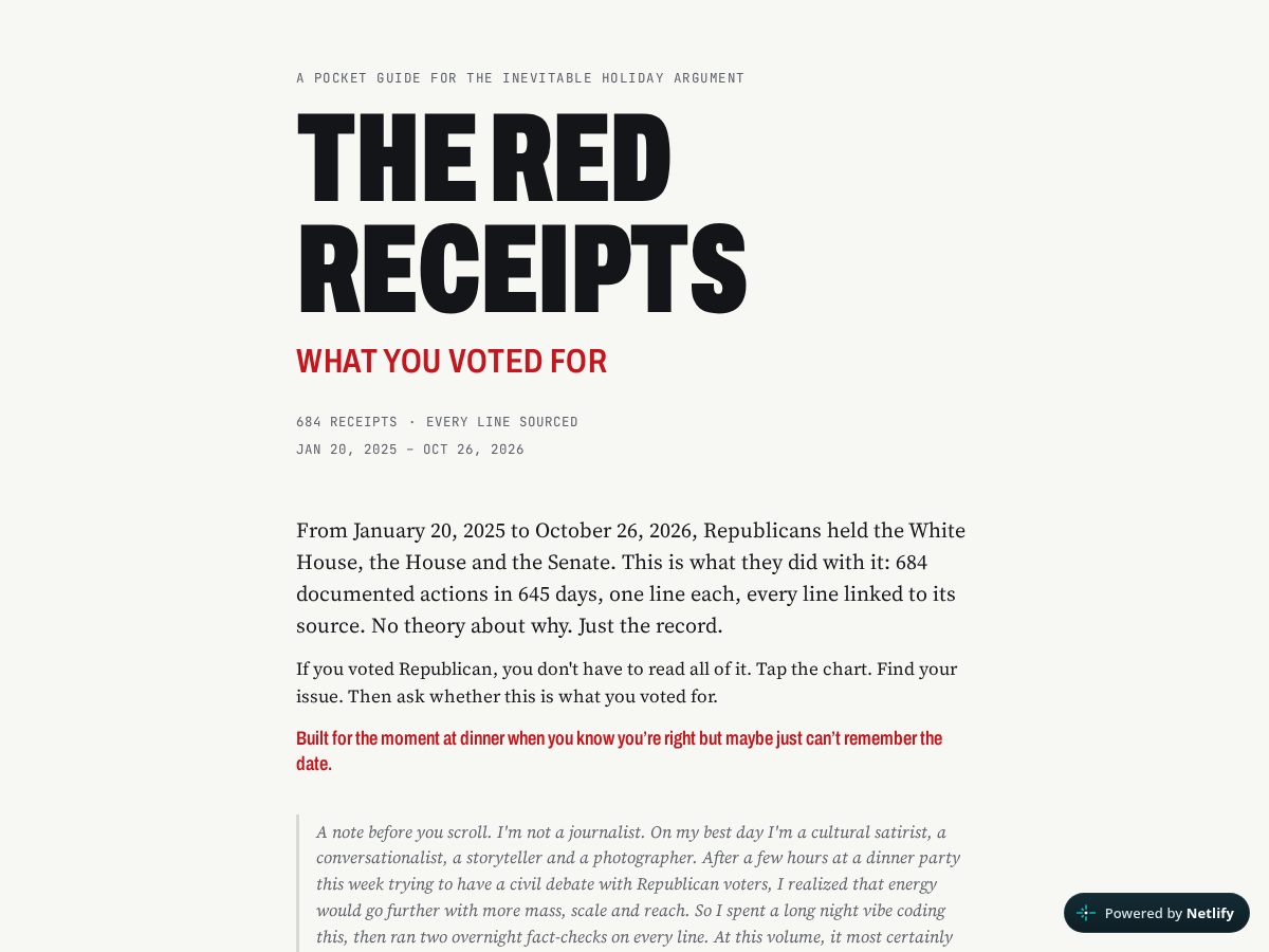 Landing-page snapshot of theredreceipts.com