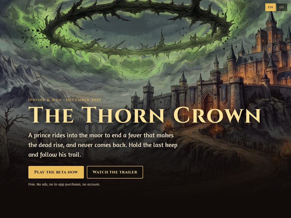 Landing-page snapshot of thethorncrown.com