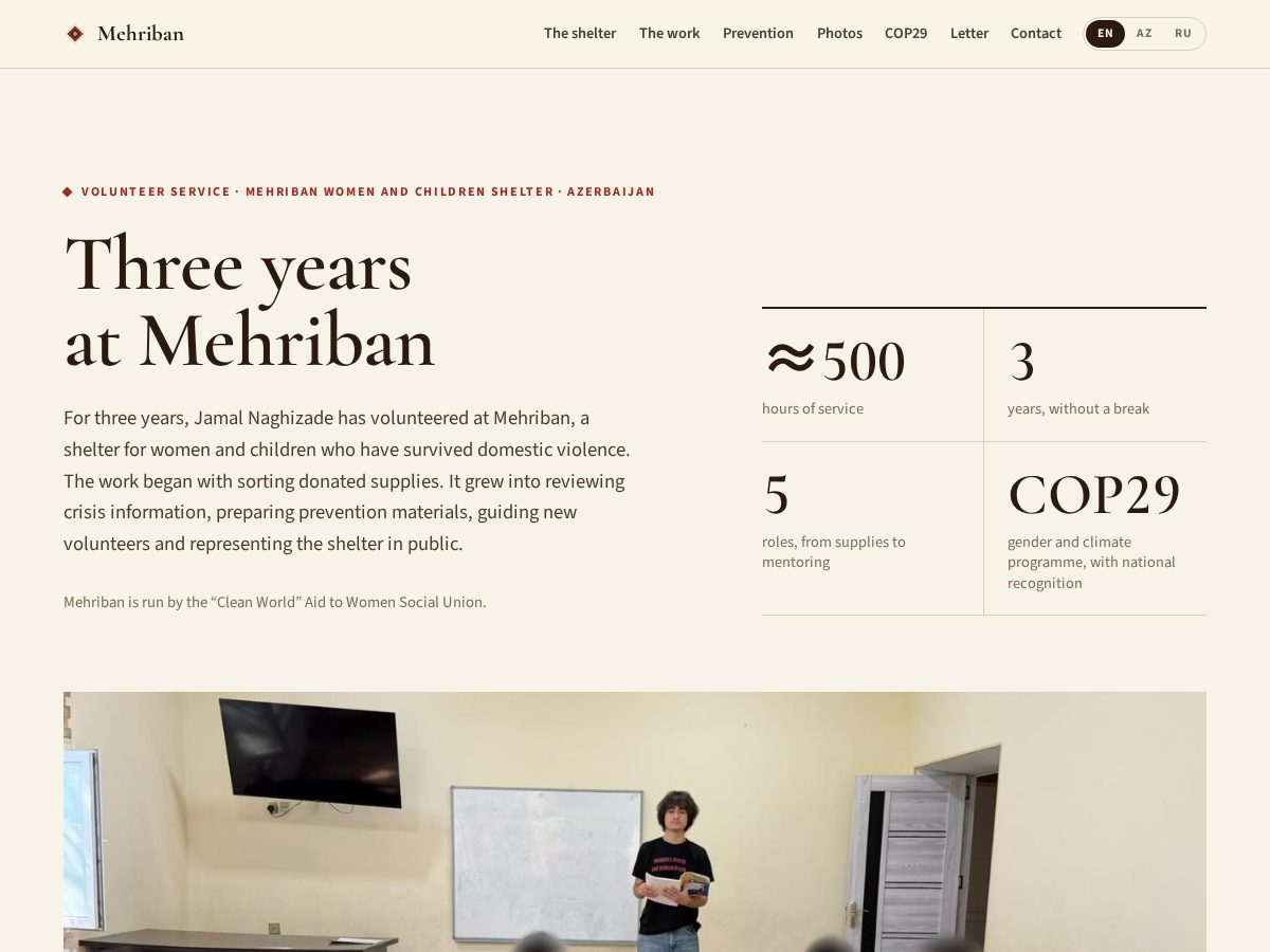 Landing-page snapshot of threeyearsatmehriban.com