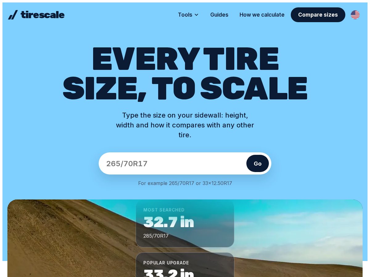 Landing-page snapshot of tirescale.com
