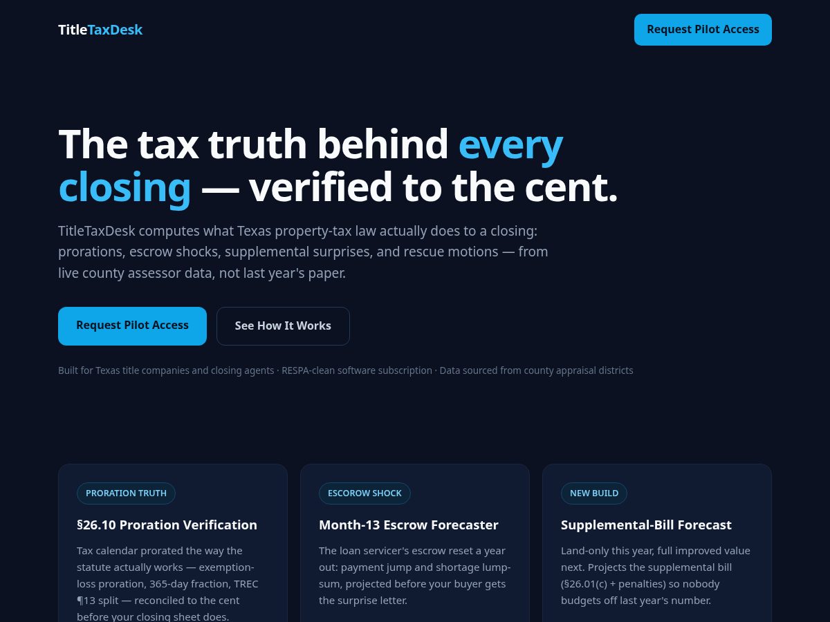 Landing-page snapshot of titletaxdesk.com