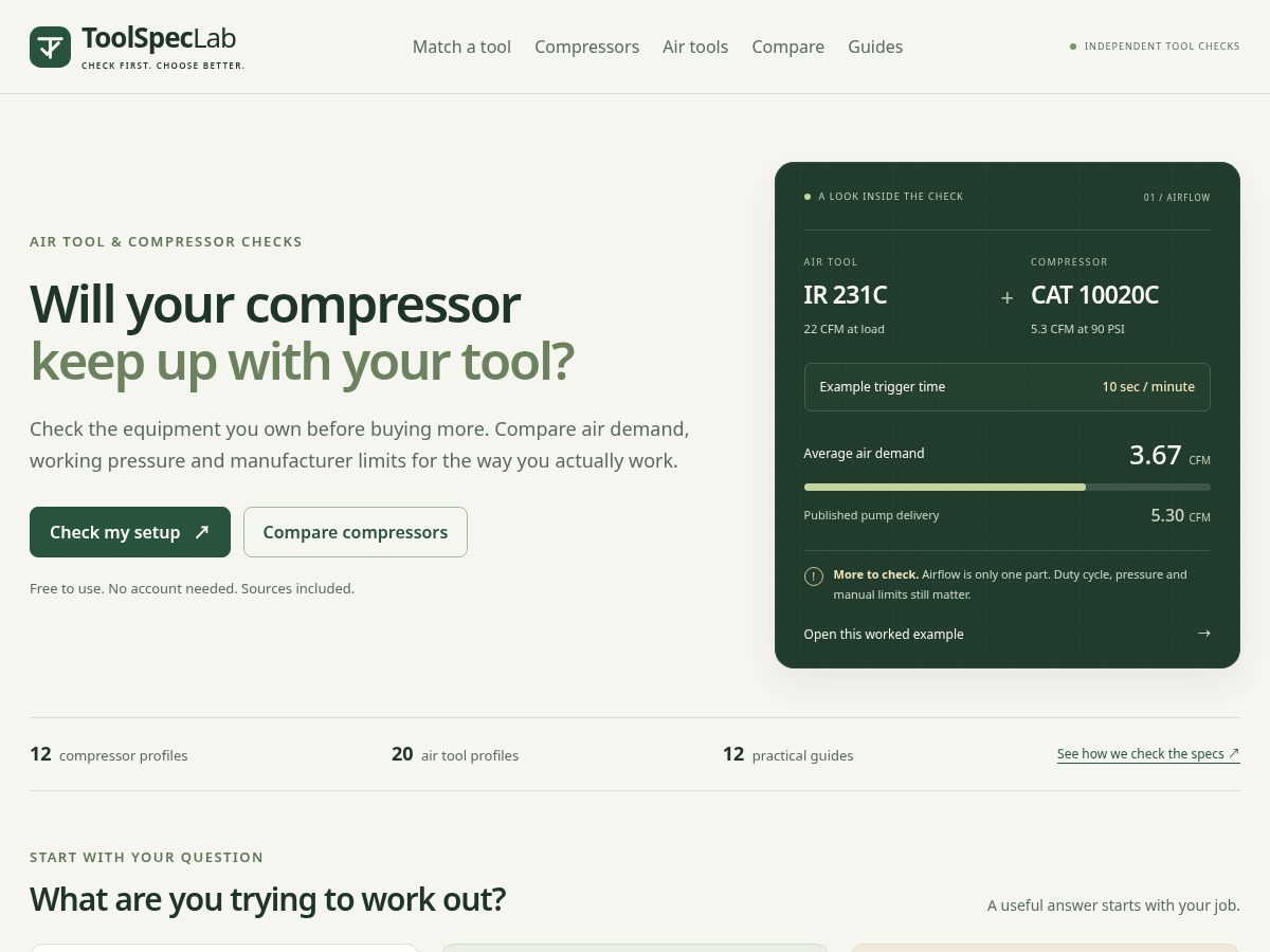 Landing-page snapshot of toolspeclab.com