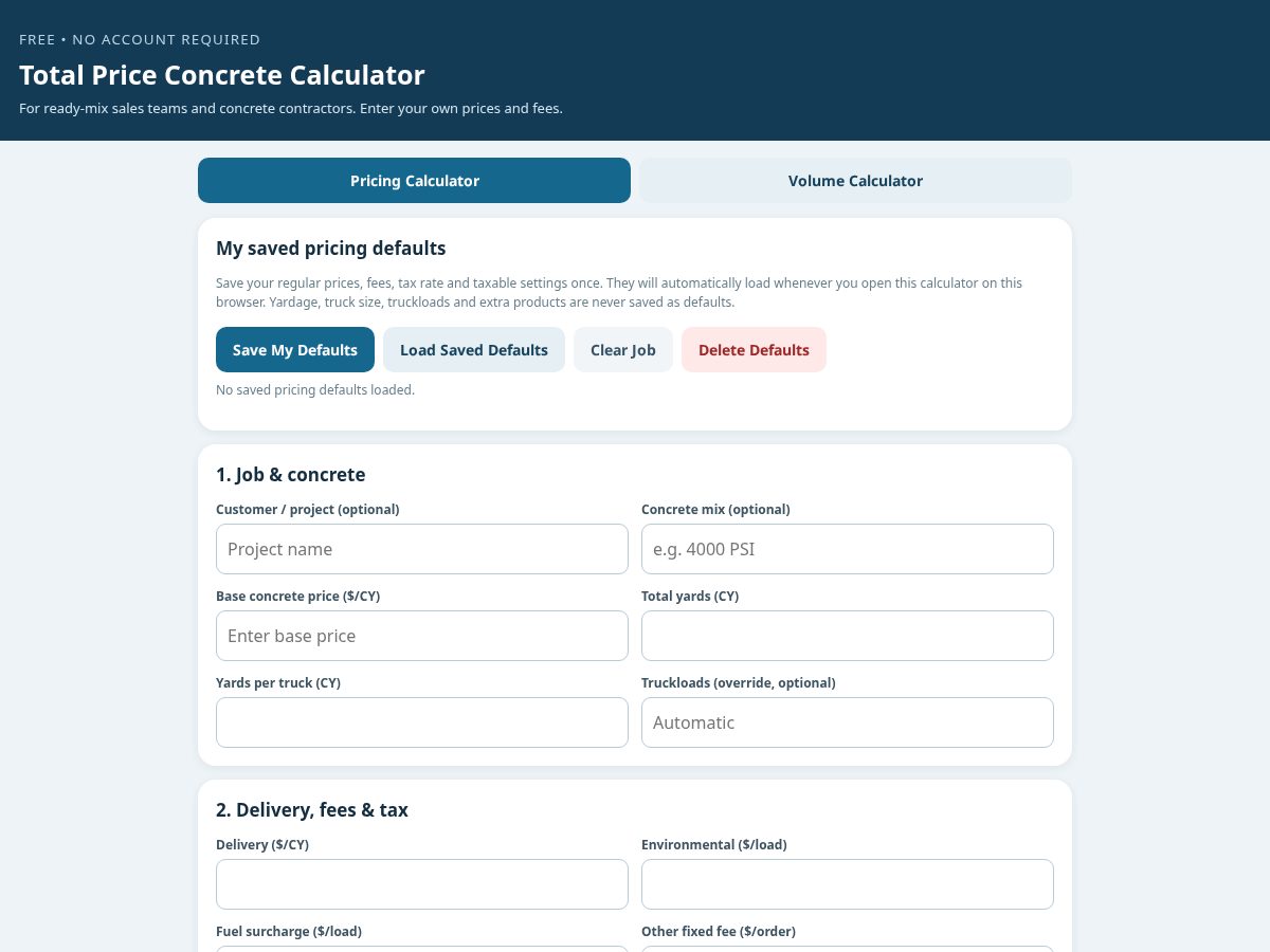 Landing-page snapshot of totalpriceconcrete.com