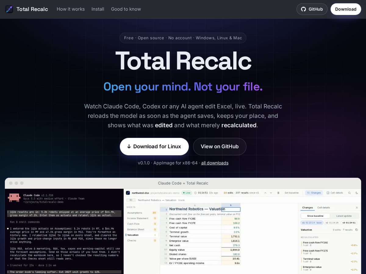 Landing-page snapshot of totalrecalc.com