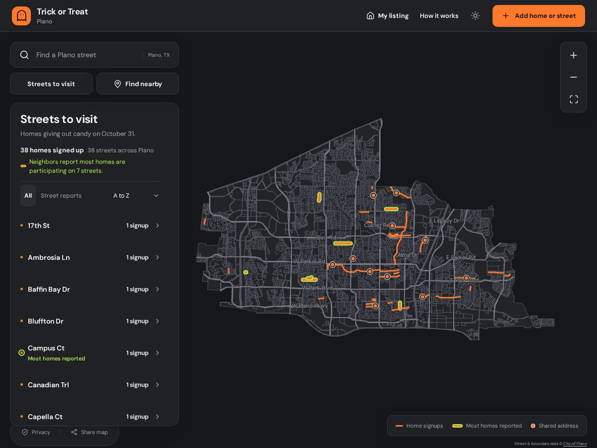 Landing-page snapshot of trickortreatplano.com