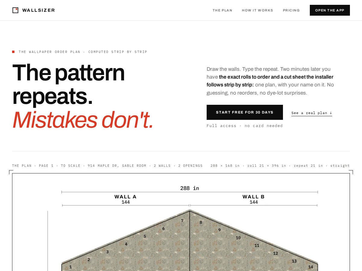 Landing-page snapshot of trywallsizer.com
