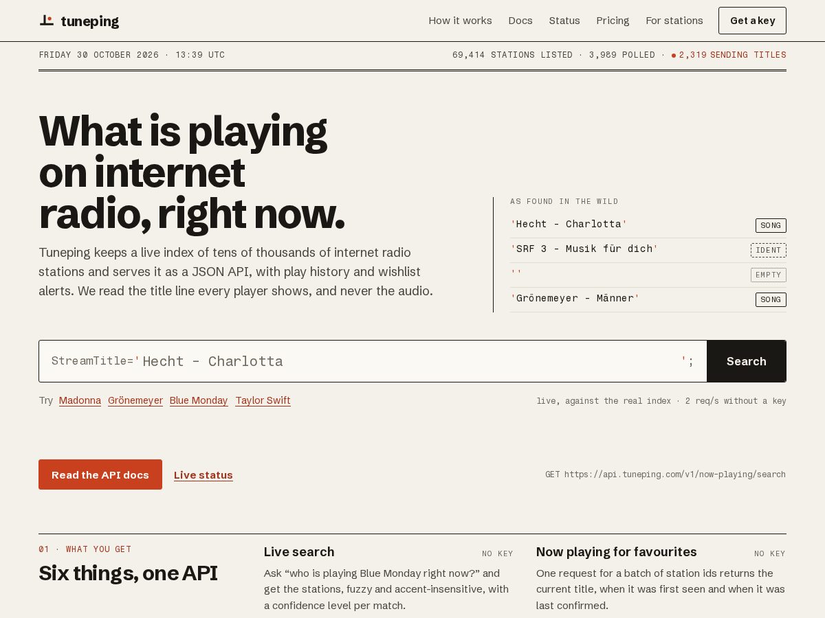 Landing-page snapshot of tuneping.com