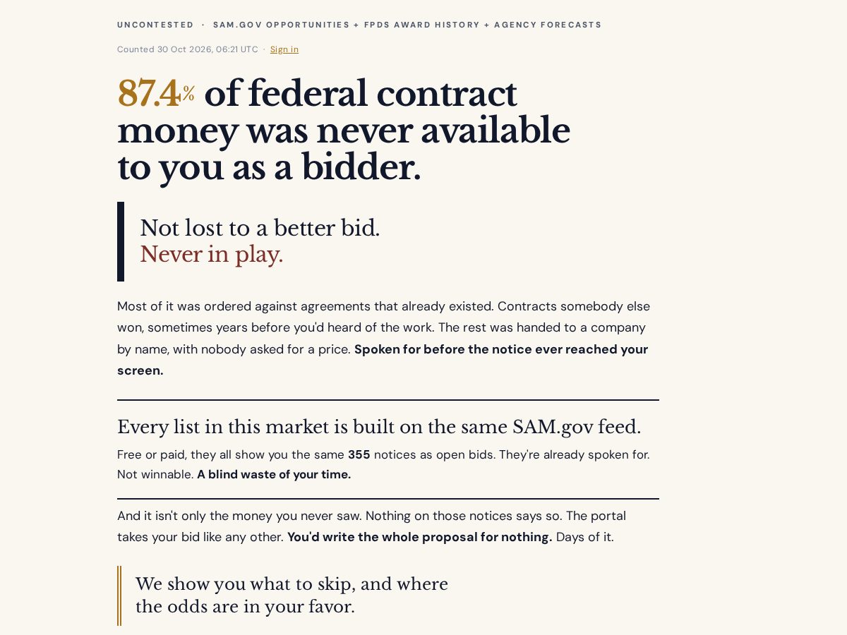 Landing-page snapshot of uncontestedbidslist.com