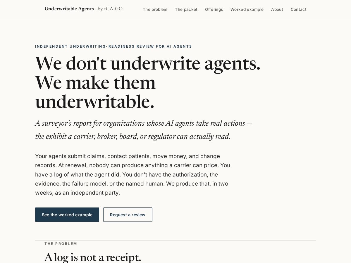 Landing-page snapshot of underwritableagents.com
