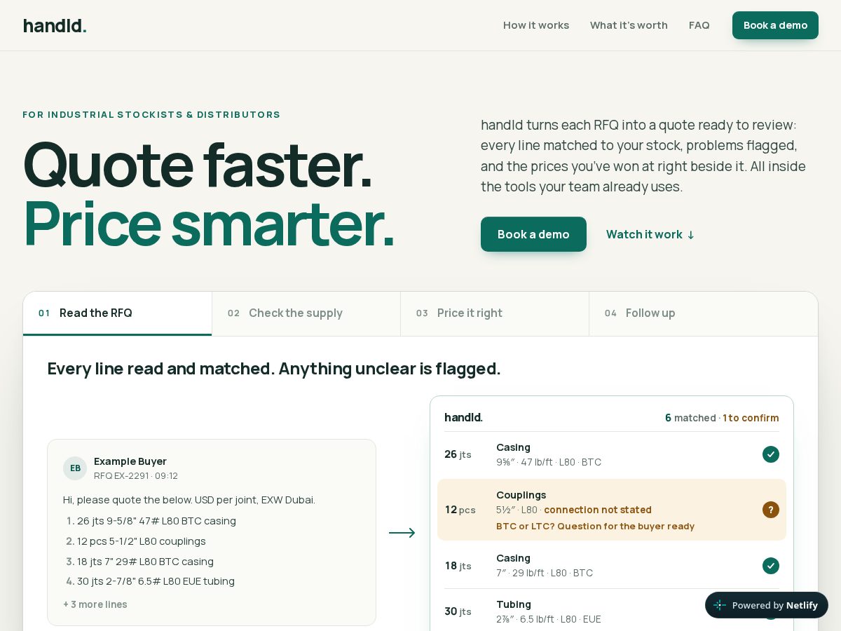 Landing-page snapshot of usehandld.com
