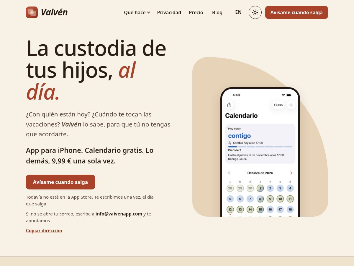 Landing-page snapshot of vaivenapp.com