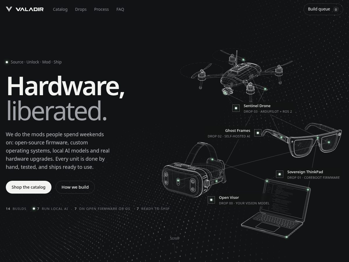 Landing-page snapshot of valadir.com