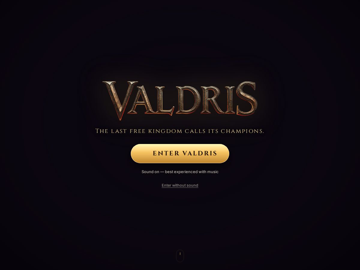 Landing-page snapshot of valdrislegends.com
