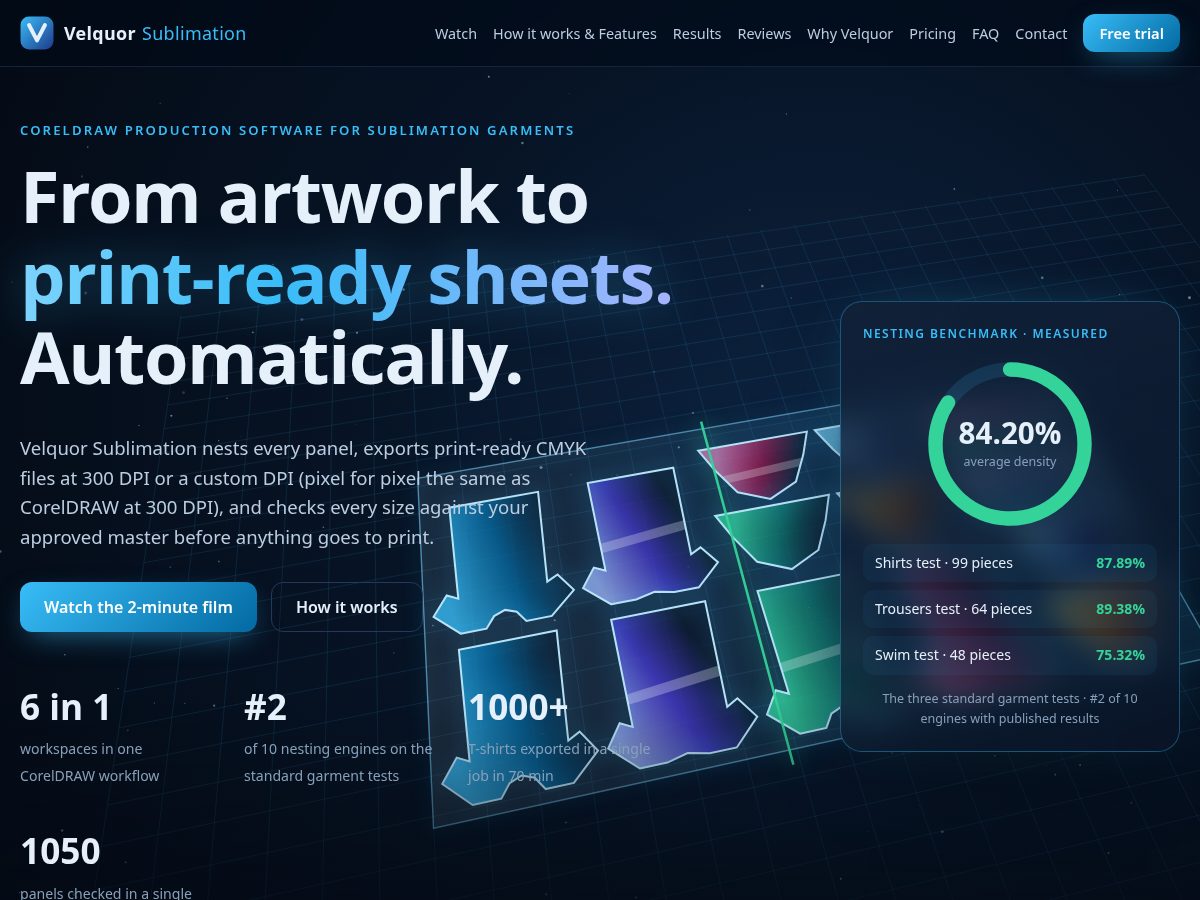 Landing-page snapshot of velquorsublimation.com