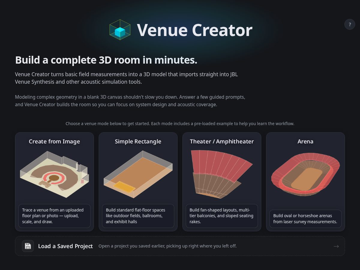Landing-page snapshot of venuecreator.com