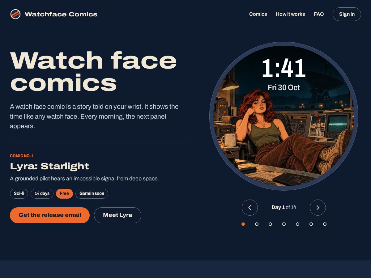 Landing-page snapshot of watchfacecomics.com