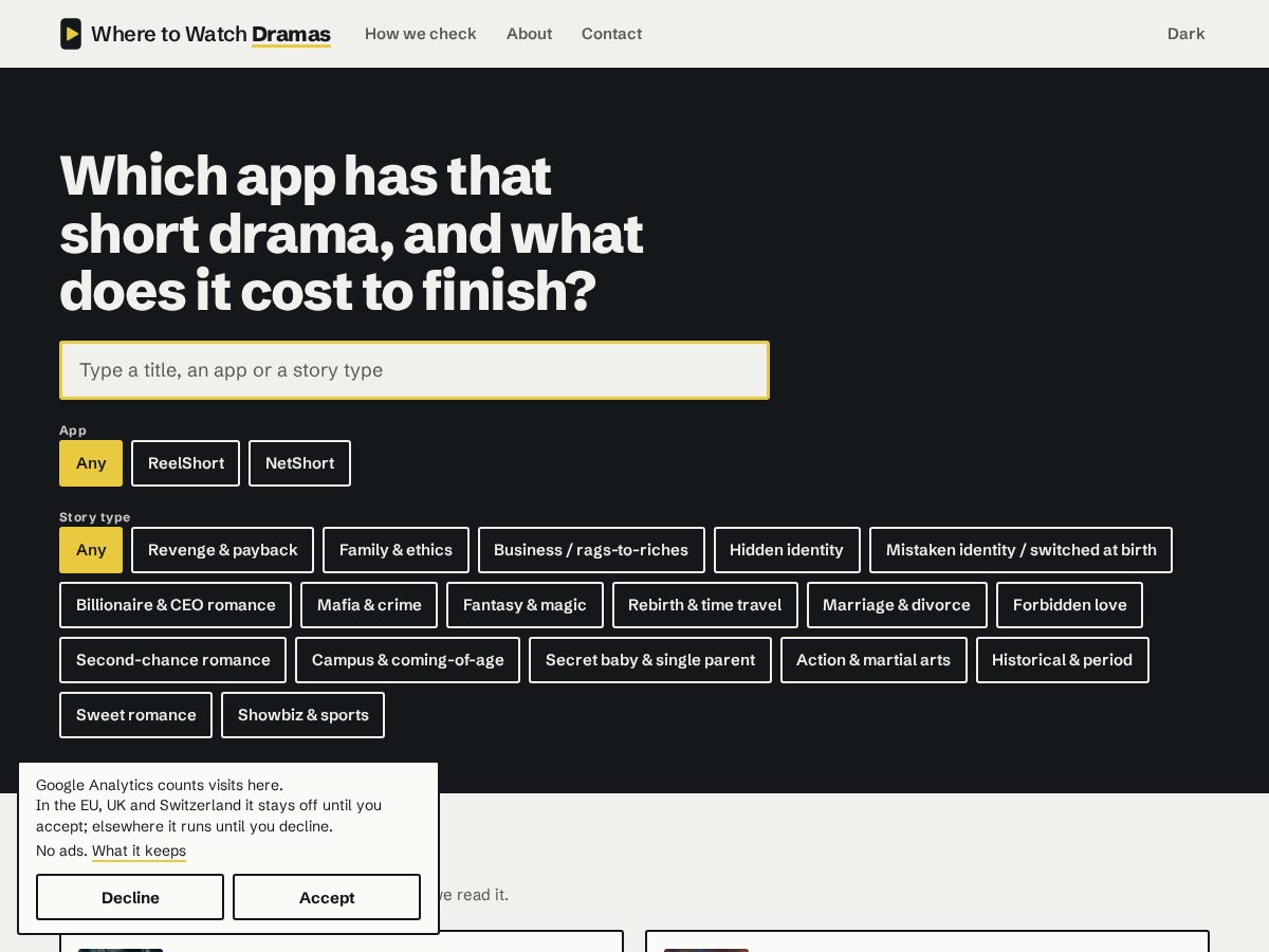 Landing-page snapshot of wheretowatchdramas.com