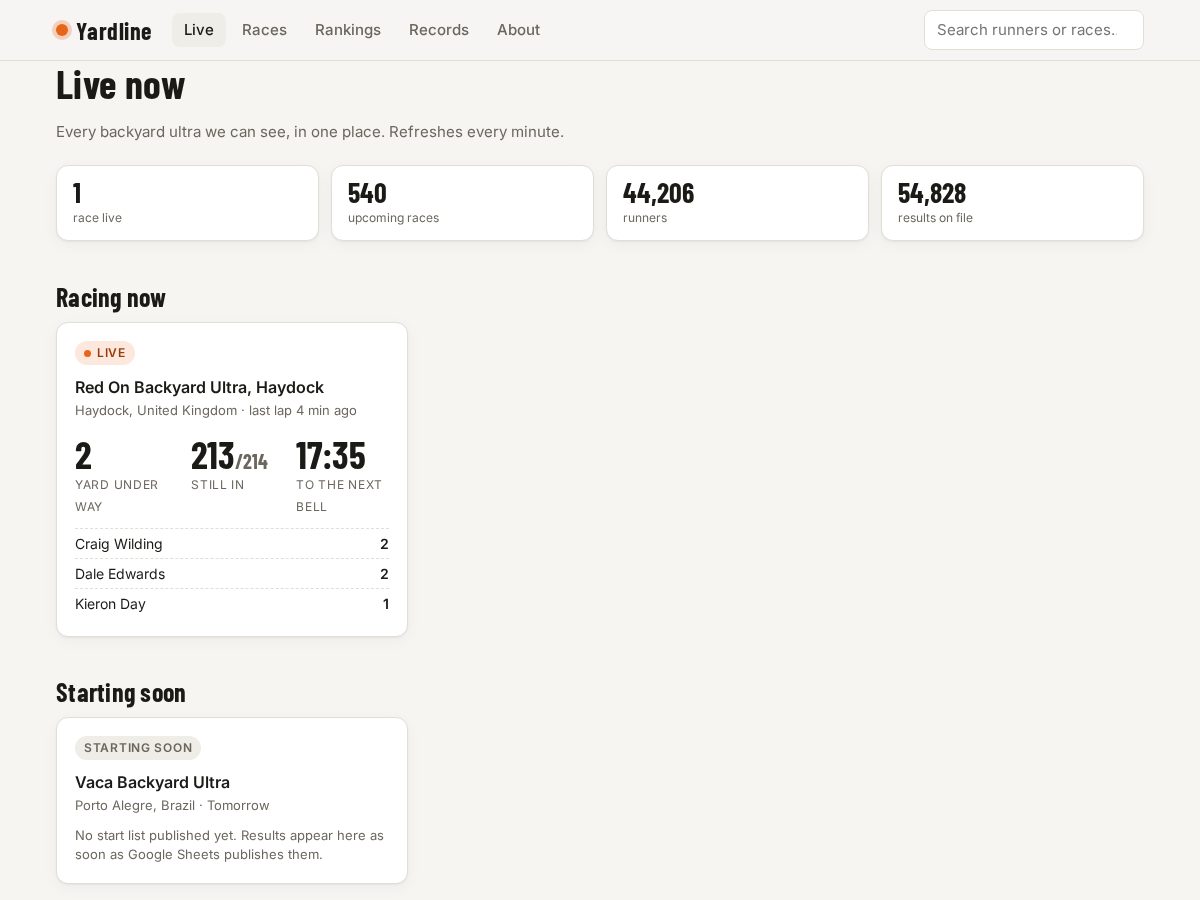 Landing-page snapshot of yardline.run