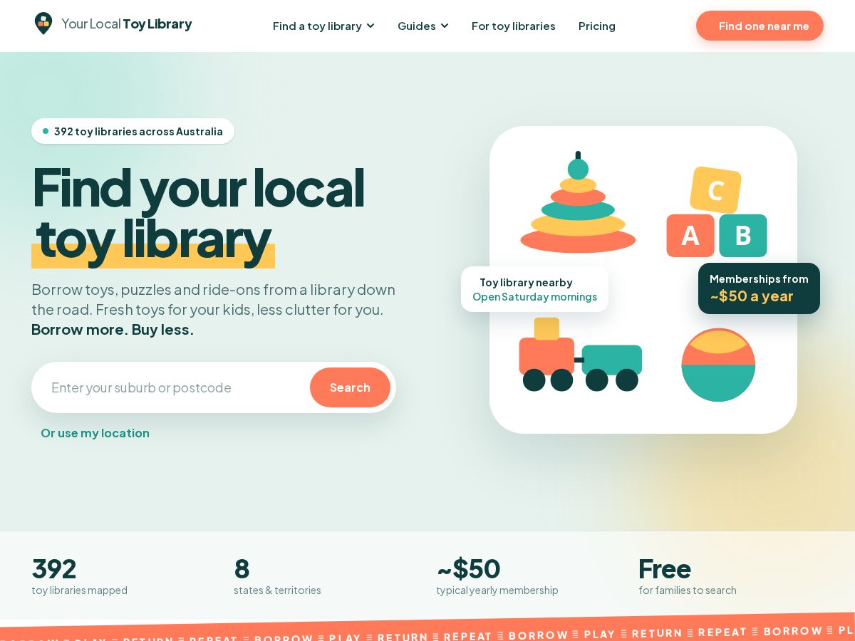 Landing-page snapshot of yourlocaltoylibrary.com