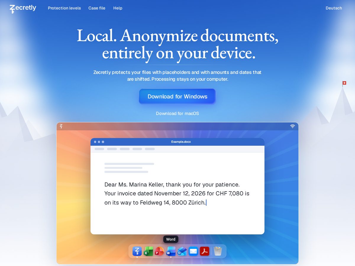 Landing-page snapshot of zecretly.com
