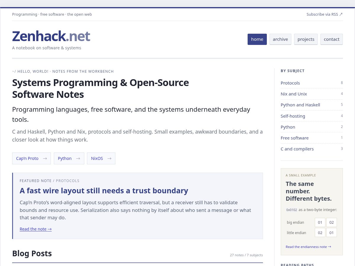 Landing-page snapshot of zenhack.net