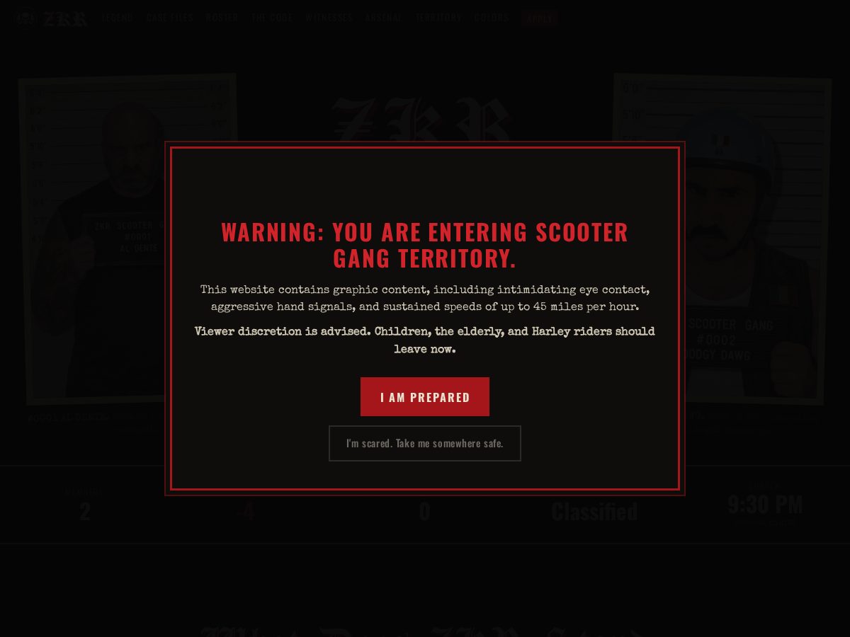 Landing-page snapshot of zkrscootergang.com