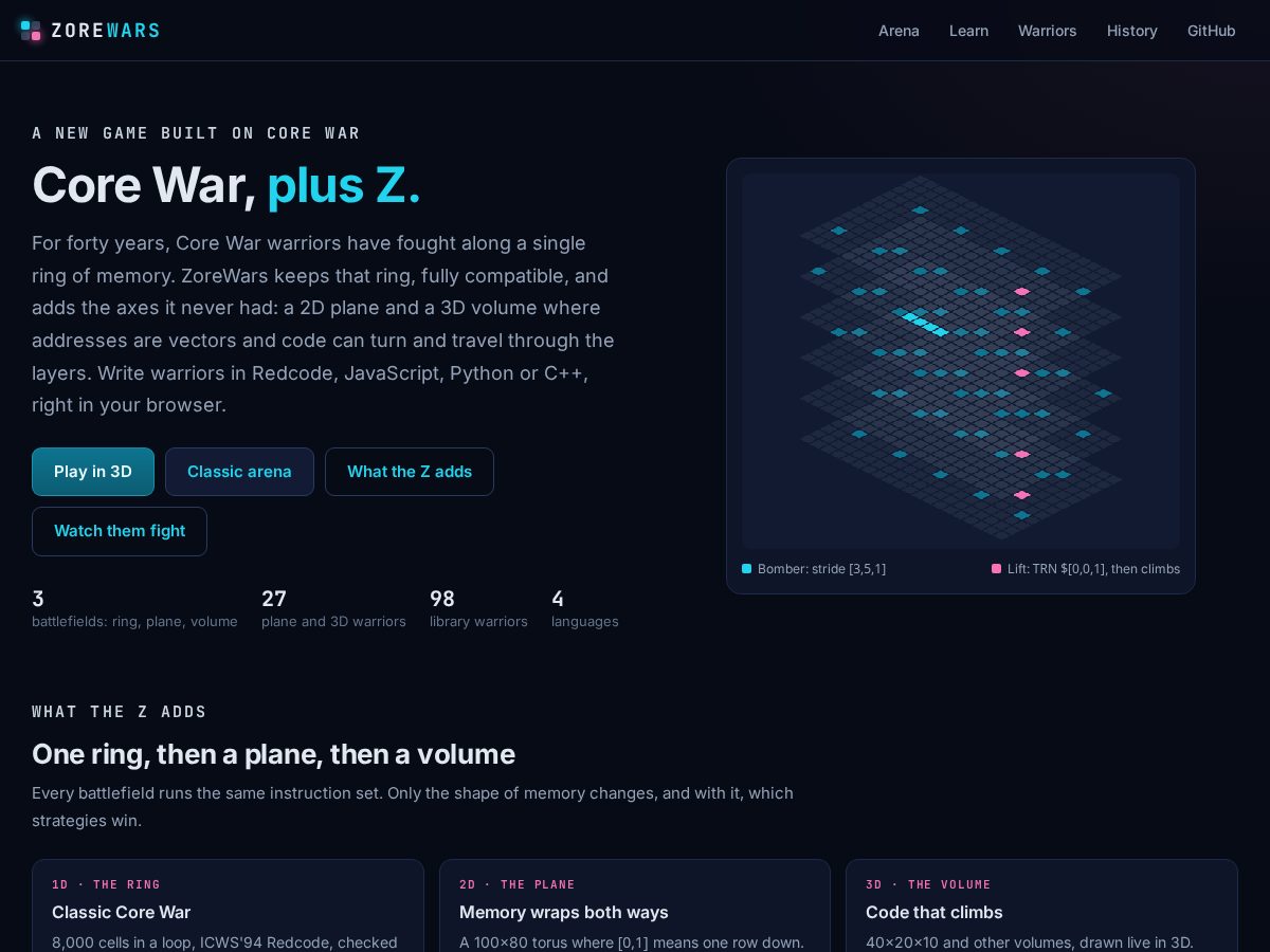 Landing-page snapshot of zorewar.app