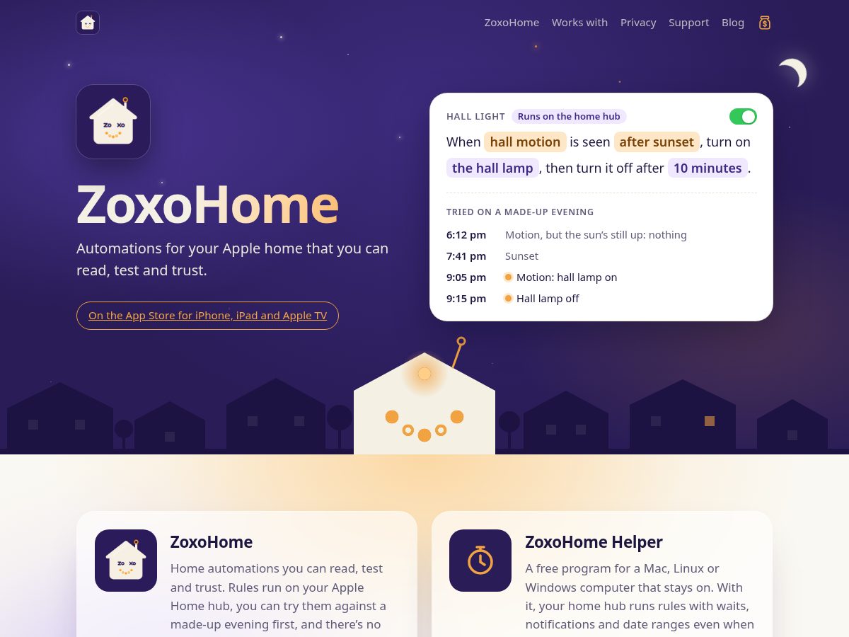 Landing-page snapshot of zoxohome.com
