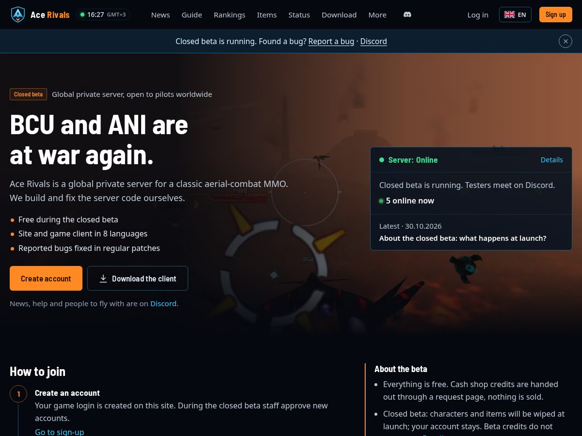 Landing-page snapshot of acerivals.com