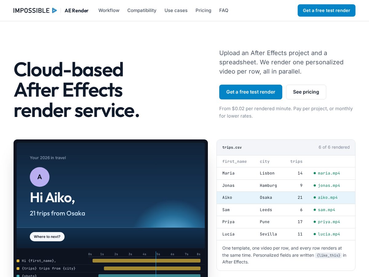 Landing-page snapshot of aerender.video