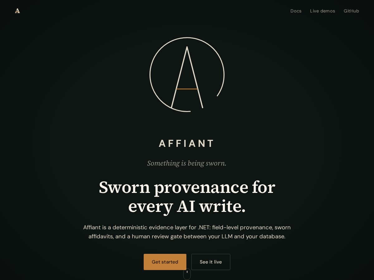 Landing-page snapshot of affiant.tech
