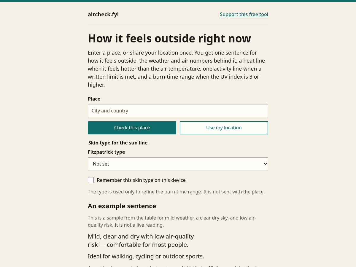 Landing-page snapshot of aircheck.fyi
