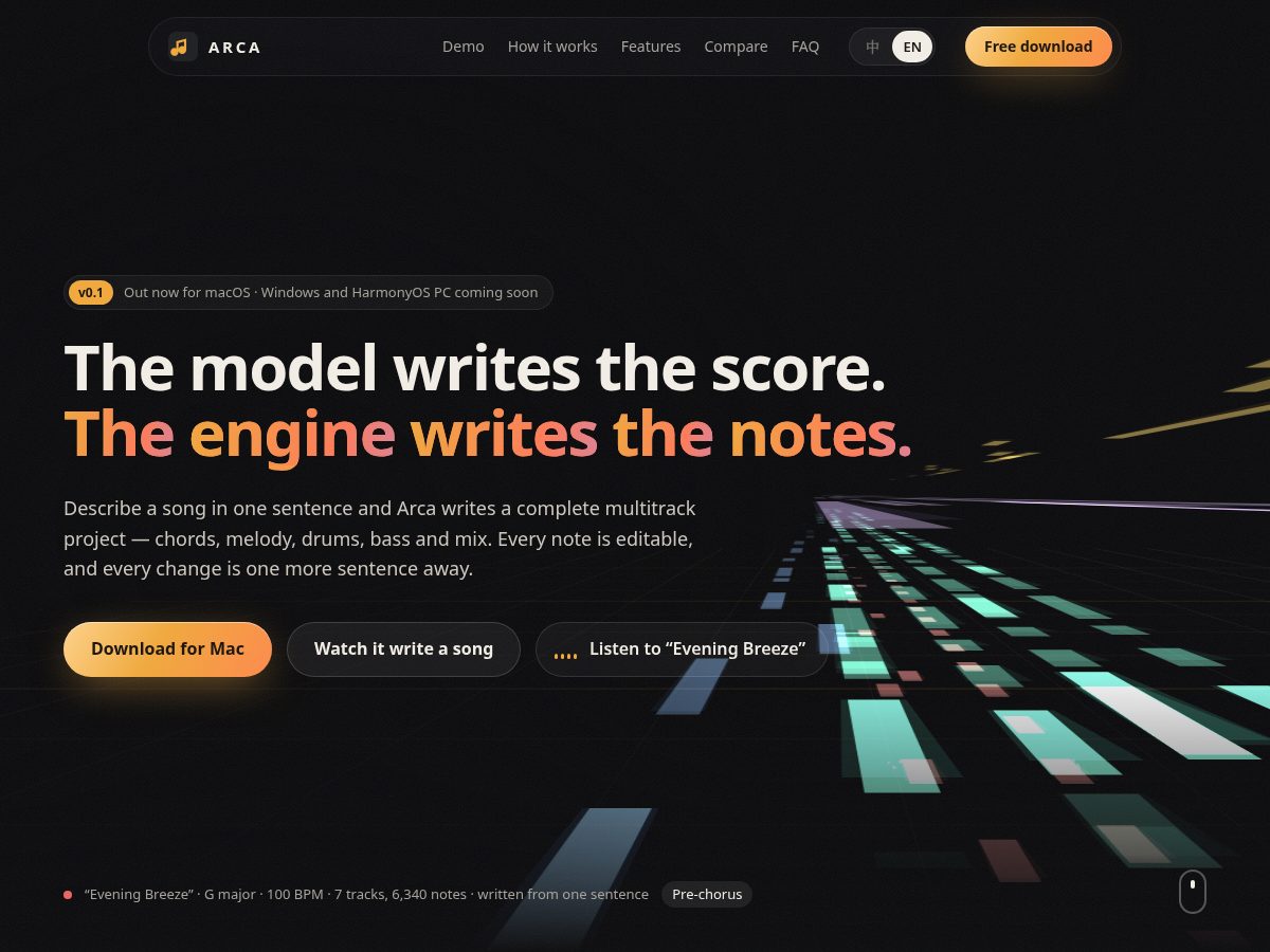 Landing-page snapshot of arca-music.com