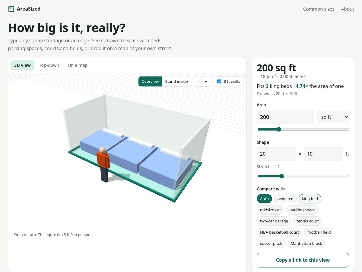 Landing-page snapshot of areasized.com