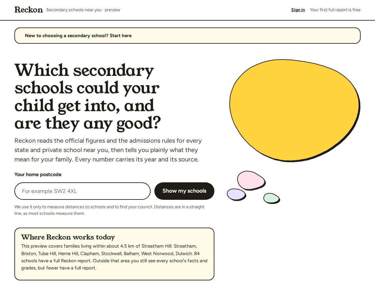 Landing-page snapshot of askreckon.com