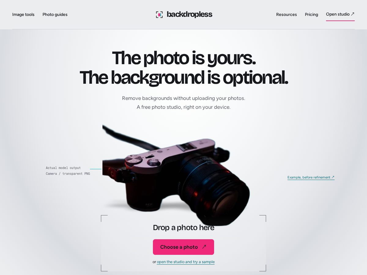 Landing-page snapshot of backdropless.com
