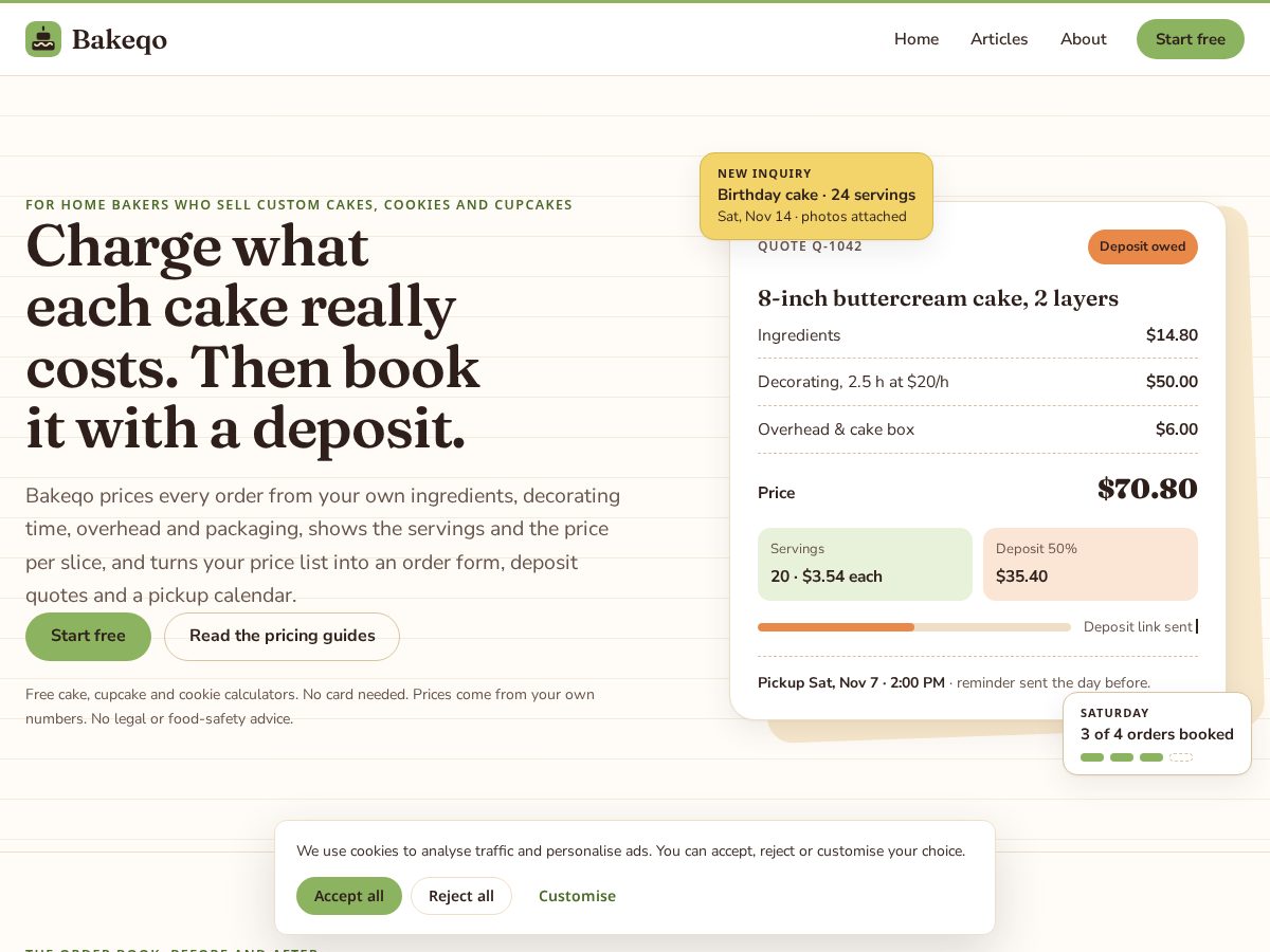 Landing-page snapshot of bakeqo.com
