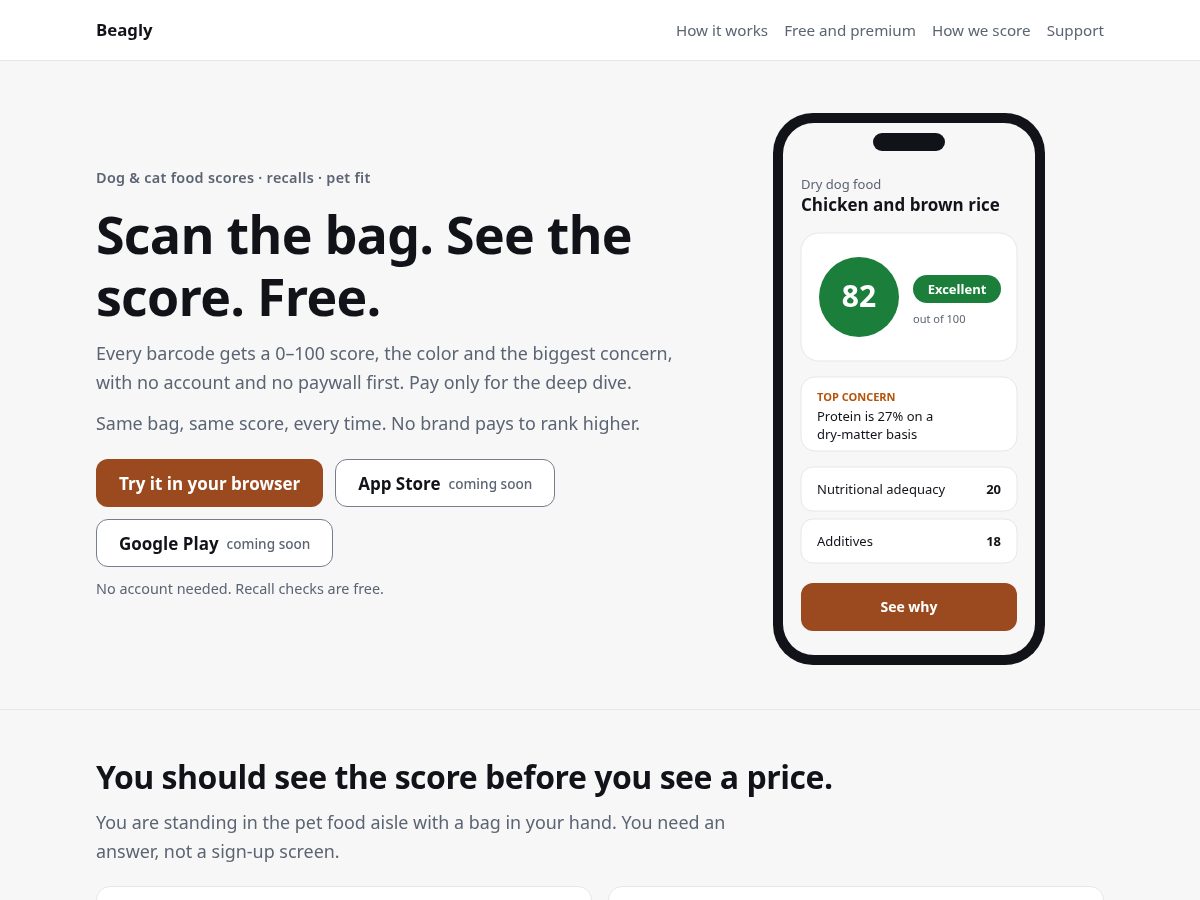 Landing-page snapshot of beagly.app