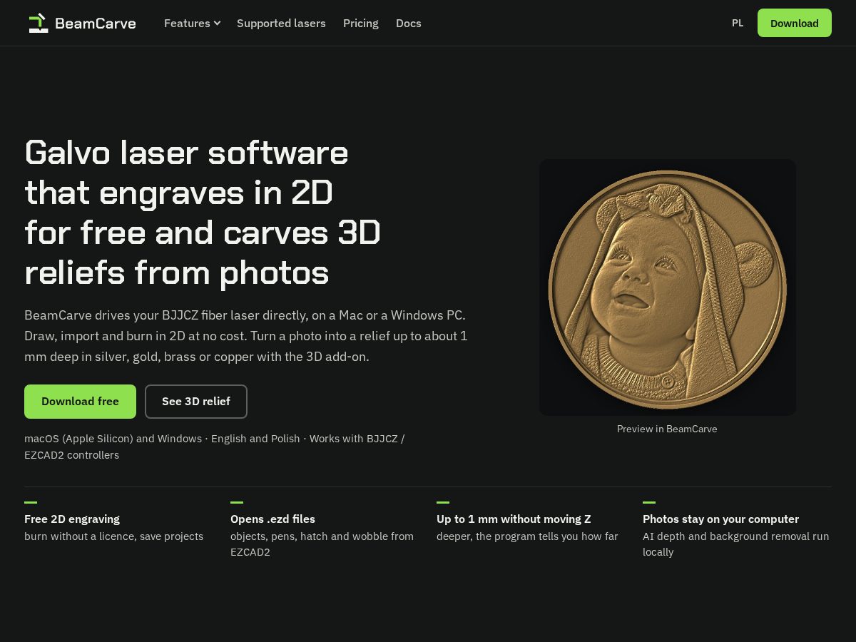 Landing-page snapshot of beamcarve.com