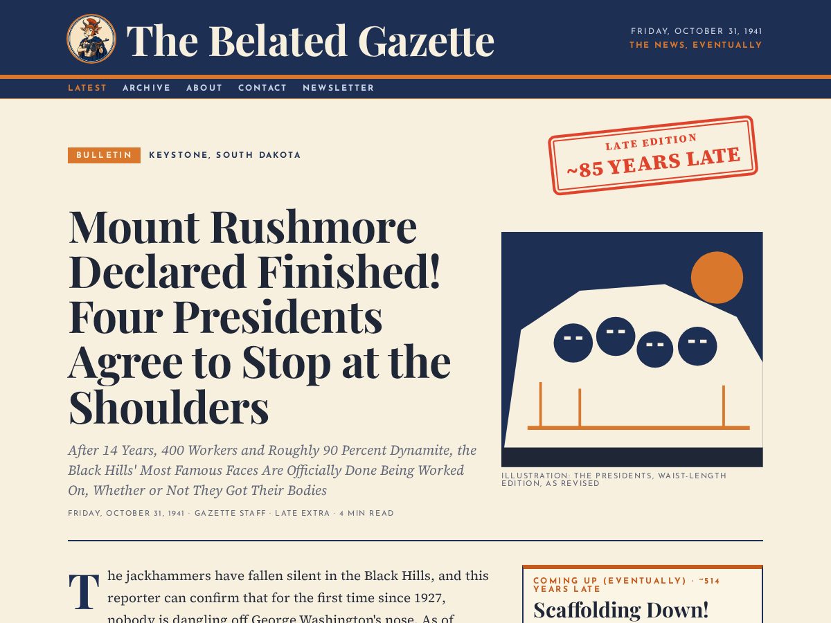 Landing-page snapshot of belatedgazette.com