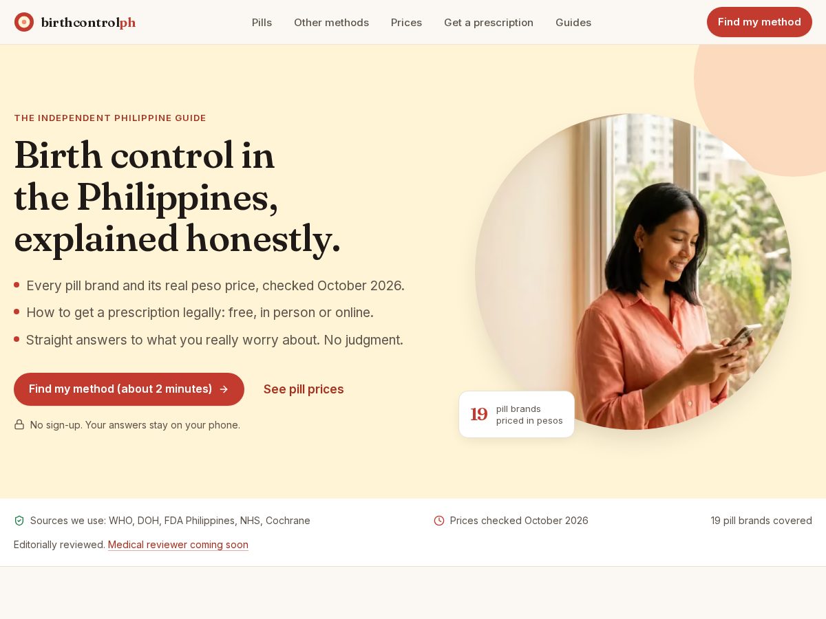 Landing-page snapshot of birthcontrolphilippines.com
