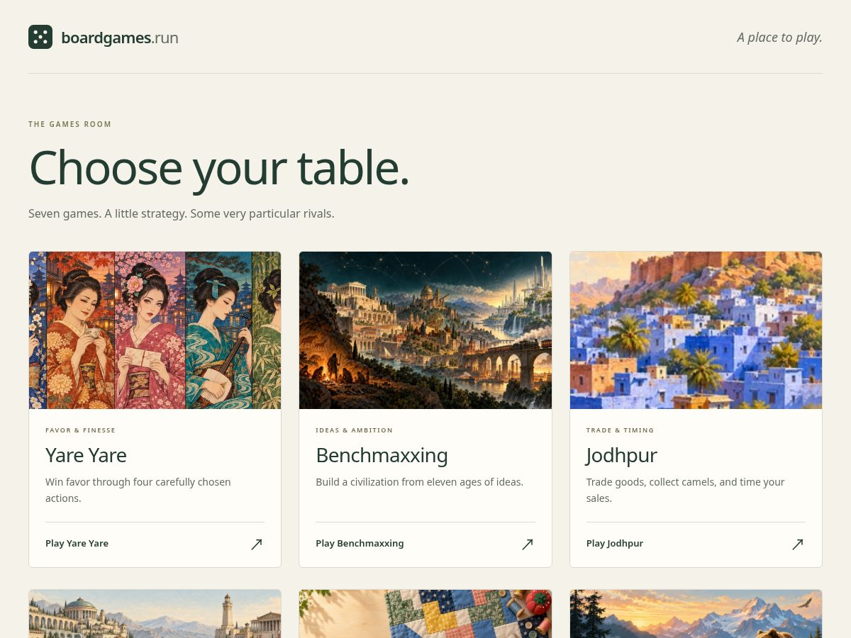Landing-page snapshot of boardgames.run