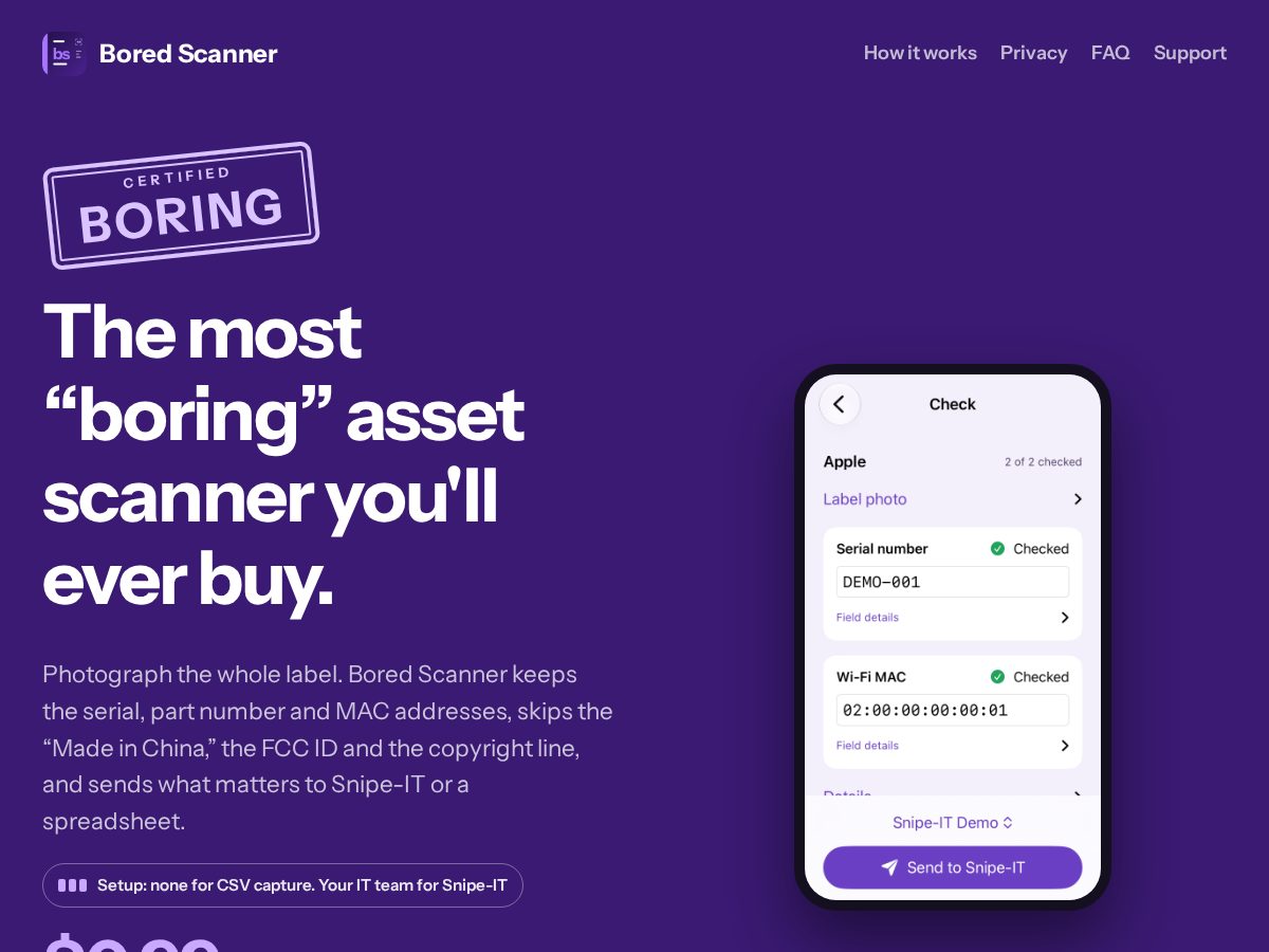 Landing-page snapshot of boredscanner.space