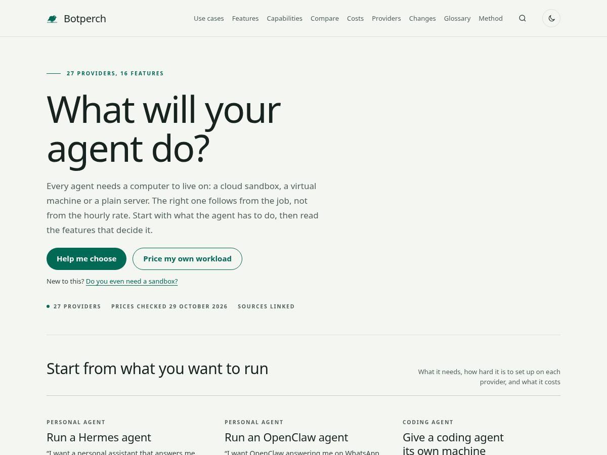 Landing-page snapshot of botperch.com